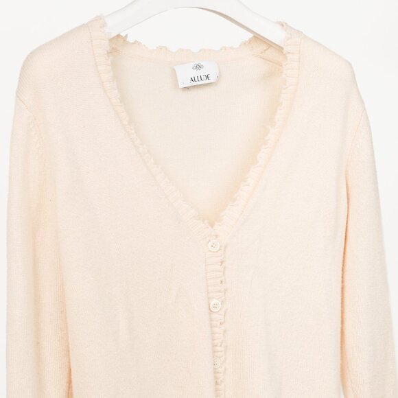 Allude Cream Wool & Cashmere Distressed V-Neck Cardigan - Picture 3 of 10